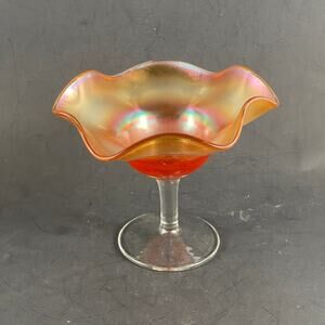 Vintage Fenton Marigold Stretch Glass Footed Compote Ruffled